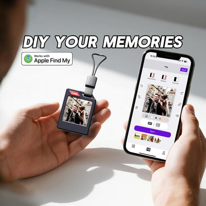 Phototag: Customizable E-Ink Tracker for Keys, Wallets & Luggage - Apple Find My Compatible, Displays Photos & Emojis, 10-Month Battery Life, IP65 Waterproof, Replaceable Battery