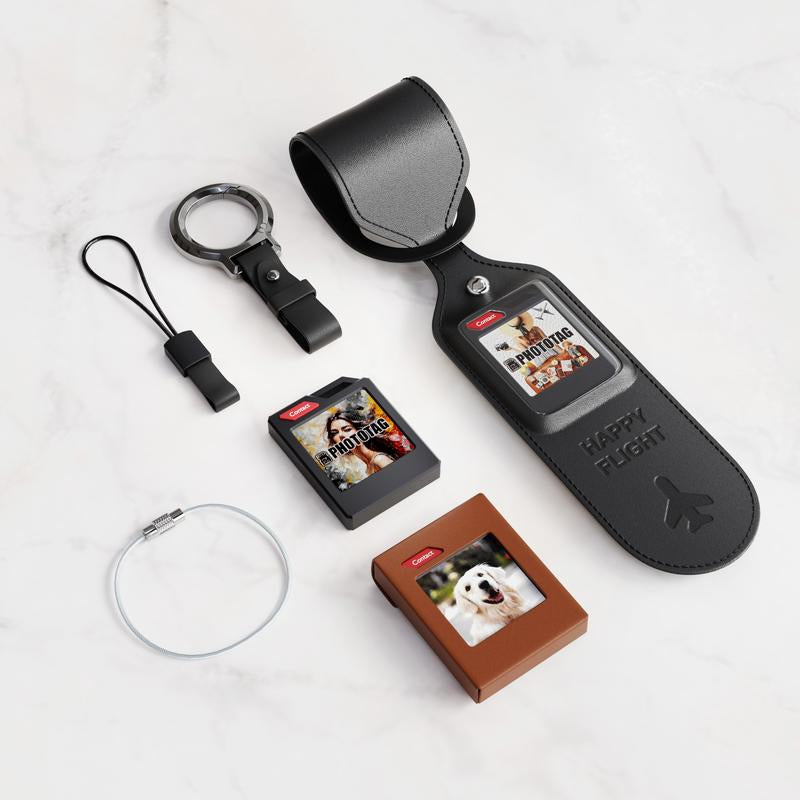 Phototag: Customizable E-Ink Tracker for Keys, Wallets & Luggage - Apple Find My Compatible, Displays Photos & Emojis, 10-Month Battery Life, IP65 Waterproof, Replaceable Battery